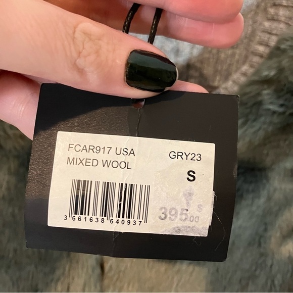 THE Kooples Faux Fur Front Wool Cashmere Blend Ribbed Zip Up in Grey - Picture 11 of 11